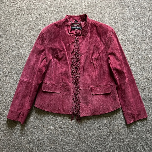 Pamela McCoy Genuine Suede Leather Burgundy Fridge Jacket Western Boho Size LRG - Picture 1 of 15